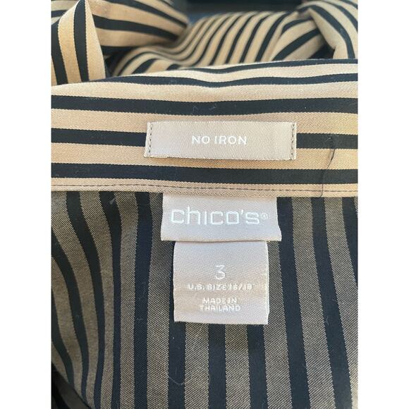 Chico’s Women’s Collar Shirt Sz 3 (16) No-Iron Sateen Striped Button Down blk - Picture 6 of 8